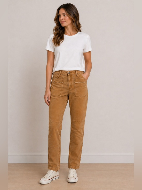 FDJ Pants - FDJ Olivia Slim Ankle Pants Camel Utility Stud Detail Size 6 NWT